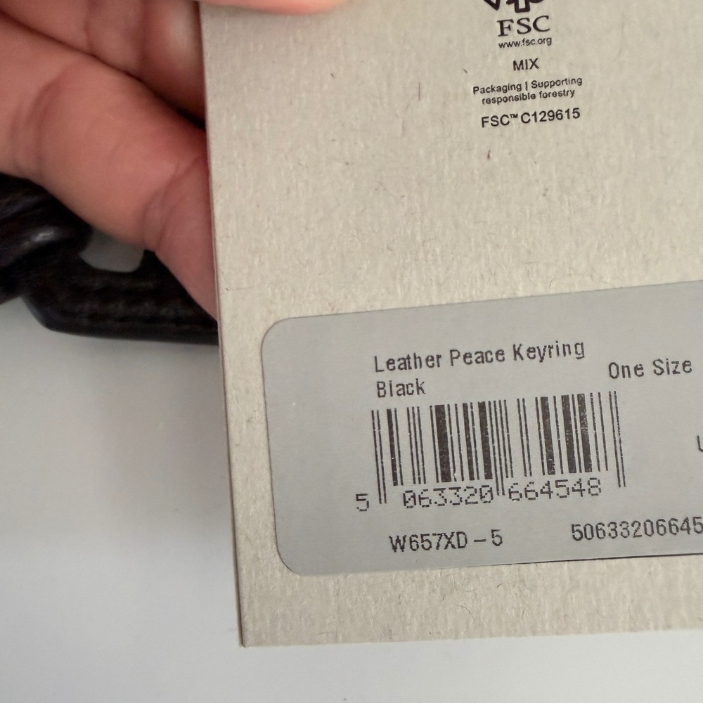 AllSaints Black Leather Peace Keyring W657XD-5 Bag Charm NWT - Picture 4 of 7